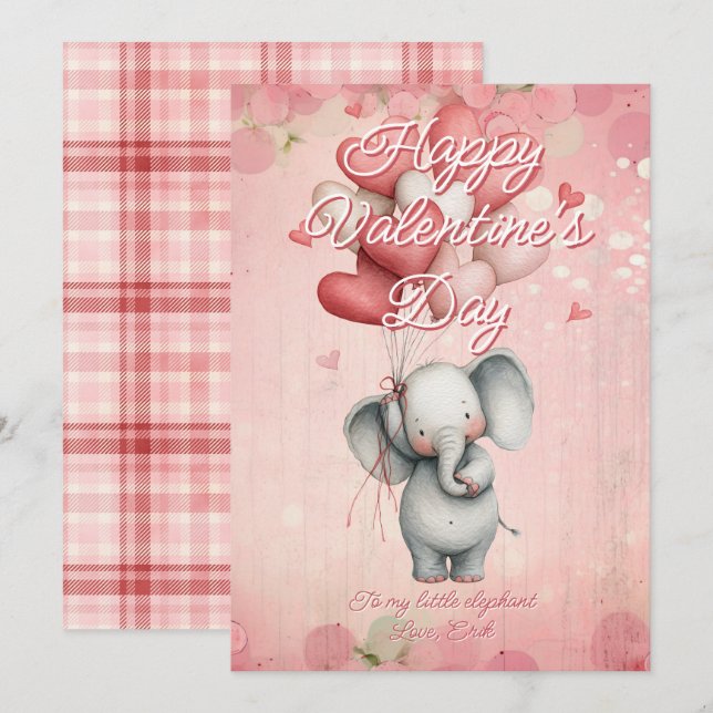 Anpassat meddelande Elefant Djur Alla hjärtans dag (Fram/baksida)