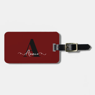Anpassat monogram-namn Burgundy Red Gift-förmån Bagagebricka