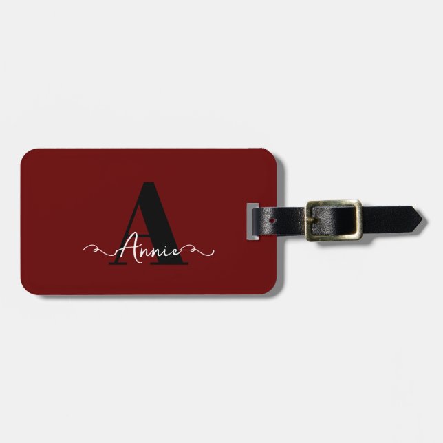 Anpassat monogram-namn Burgundy Red Gift-förmån Bagagebricka (Horisontell Framsida)