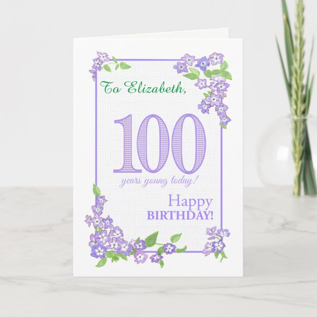 Anpassat namn 100:e födelsedagen med Phlox Flowers Kort (Framsida)