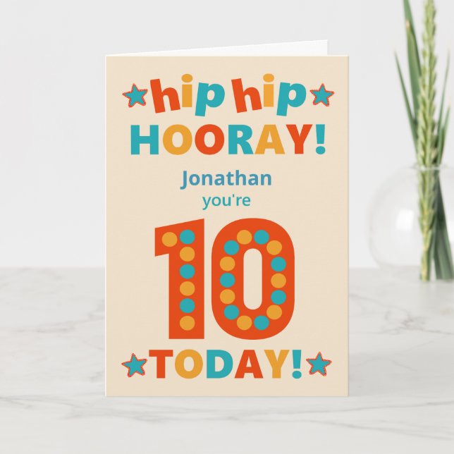 Anpassat namn 10-årsdag Hip Hooray Kort (Framsida)