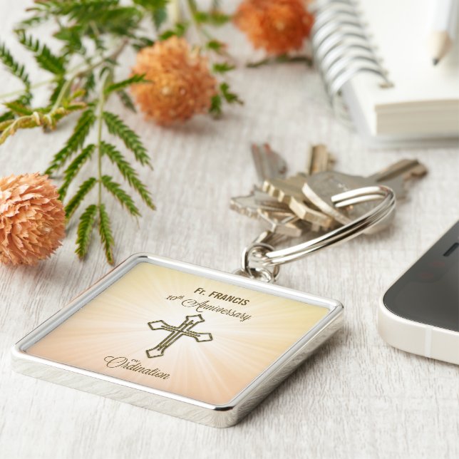 Anpassat namn, 10-årsdagen av ordninggivningen fyrkantig silverfärgad nyckelring (Sidan)