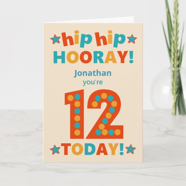 Anpassat namn 12:e Birthday Hip Hooray Kort (Framsida)