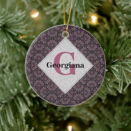 Anpassat namn 1920-talet Dusky Ro Blommigt Fronds  Julgransprydnad Keramik