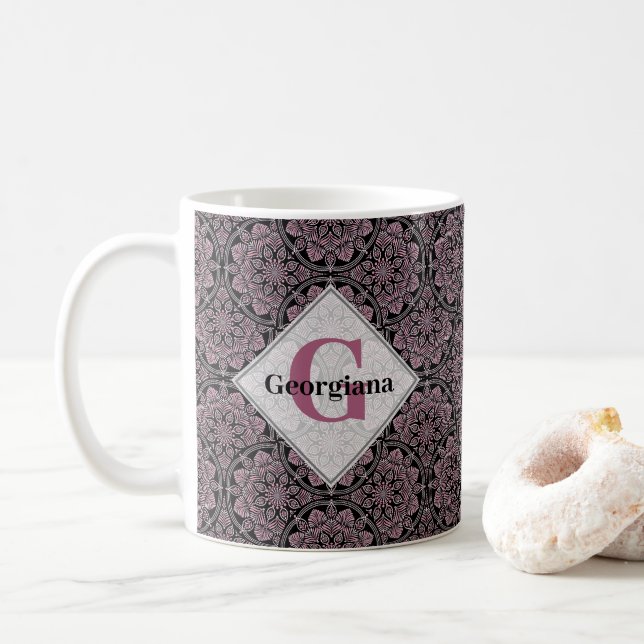 Anpassat namn 1920-talet Dusky Ro Blommigt Fronds  Kaffemugg (Med munk)