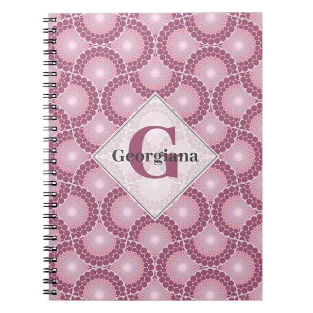 Anpassat namn 1920s Radiant Dusky Ro Dot Mandala Anteckningsbok (Framsidan)