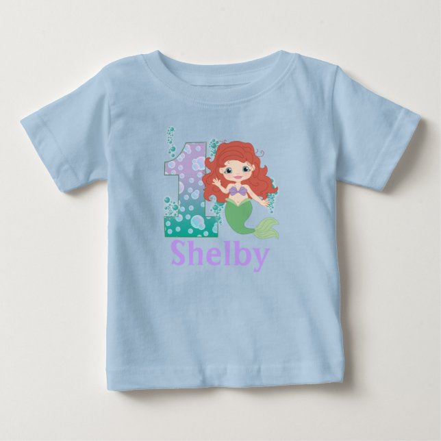 Anpassat namn 1:a födelsedagen Princess Sjöjungfru Tee Shirt (Framsida)