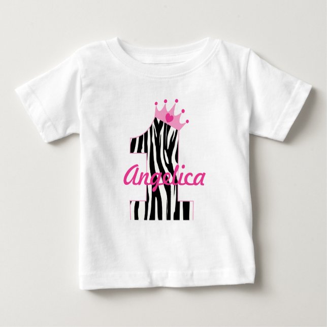 Anpassat namn 1:a födelsedagen Zebra princess T-shirt (Framsida)