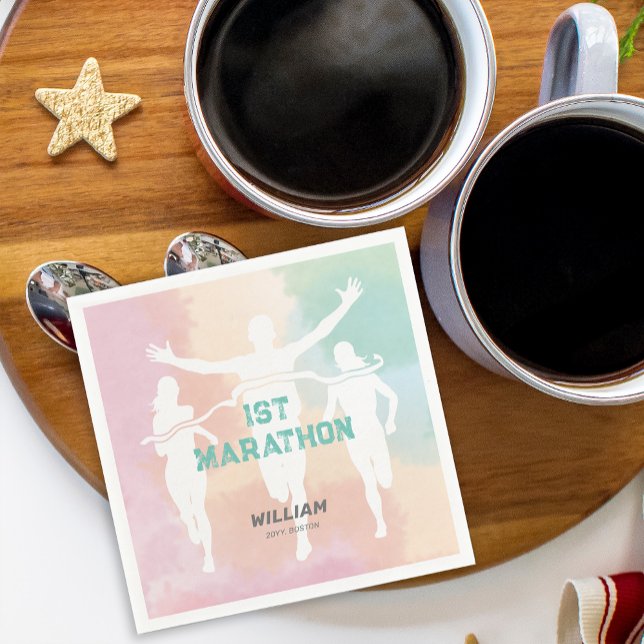 Anpassat namn 1:a Marathon Firande Party Pappersservett (Custom Name 1st Marathon Celebration Party Napkins)