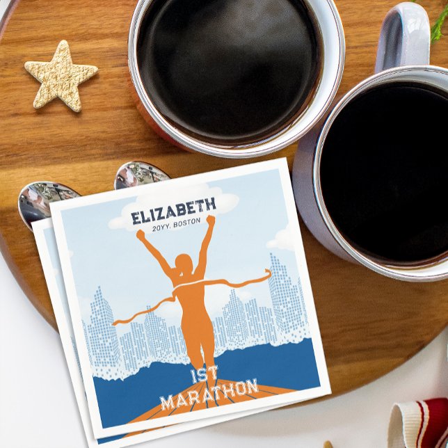 Anpassat namn 1:a Marathon Firande Party Pappersservett (Custom Name 1st Marathon Celebration Party Napkins)