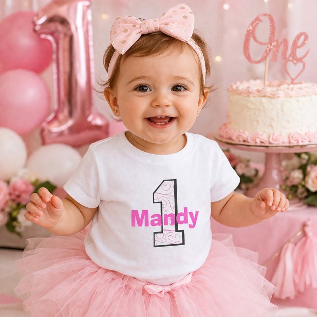 Anpassat Namn 1-års Födelsedagsflicka Tee Shirt (Custom Name 1st Birthday Girl Baby T-Shirt)