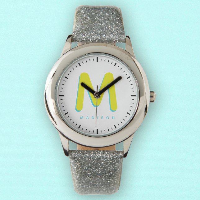 Anpassat namn 3D Monogram för modern Coola för bar Armbandsur (Time for fun! Our kids' watch with a cute 3D monogram, custom name, and playful vibes.)