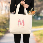 Anpassat namn 3D Monogram för modern Cute Roligt Jumbo Tygkasse<br><div class="desc">Cute monogrammad väska med ditt eget namn som en skuggstart i rött och rosa. Modern,  minimalistisk,  enkel och roligt,  den här typografidrivna designen ger en coola personlig-gåva!</div>