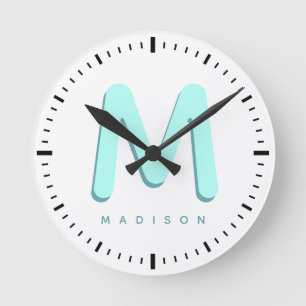 Anpassat namn 3D Monogram för modern Roligt för ba Rund Klocka