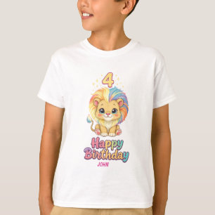 Anpassat namn 4-års födelsedag Söt lejon  T Shirt