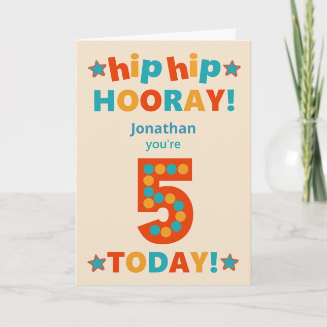Anpassat namn 5:e födelsedag Hip Hooray Kort (Framsida)
