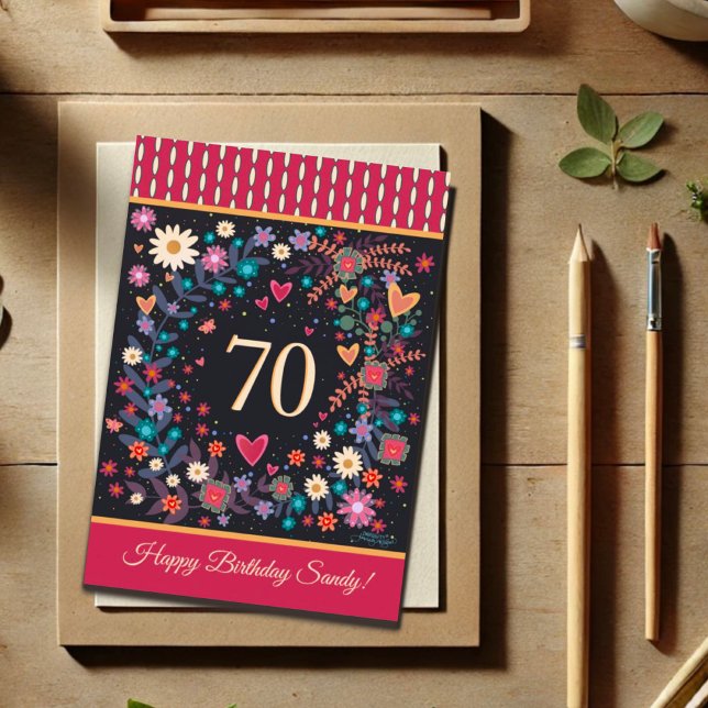 Anpassat namn, 70:e Blommigten på födelsedagen Kort (Skapare uppladdad)