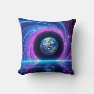 Anpassat Namn 80-tals Retro Neon Planet Portal  Kudde