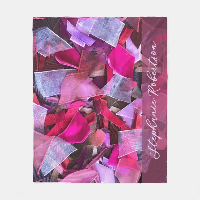 Anpassat namn Abstrakt Rosa Lila Rand Maximalist Fleecefilt (Framsidan)