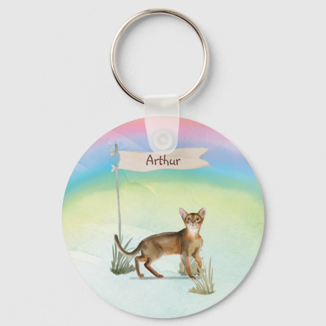 Anpassat namn Abyssinian Cat Pet Nyckelring (Framsida)