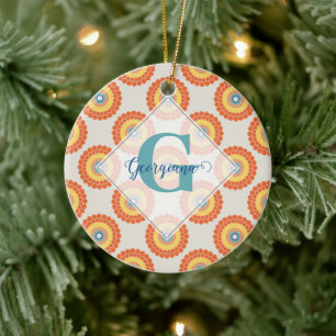 Anpassat namn Aegean Summer Radiant Dot Mandala Julgransprydnad Keramik
