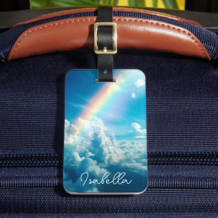 Anpassat namn Aesthetic Rainbow and Clouds Bagagebricka