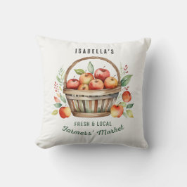 Anpassat namn akvarell äppelkorg bondens marknad kudde