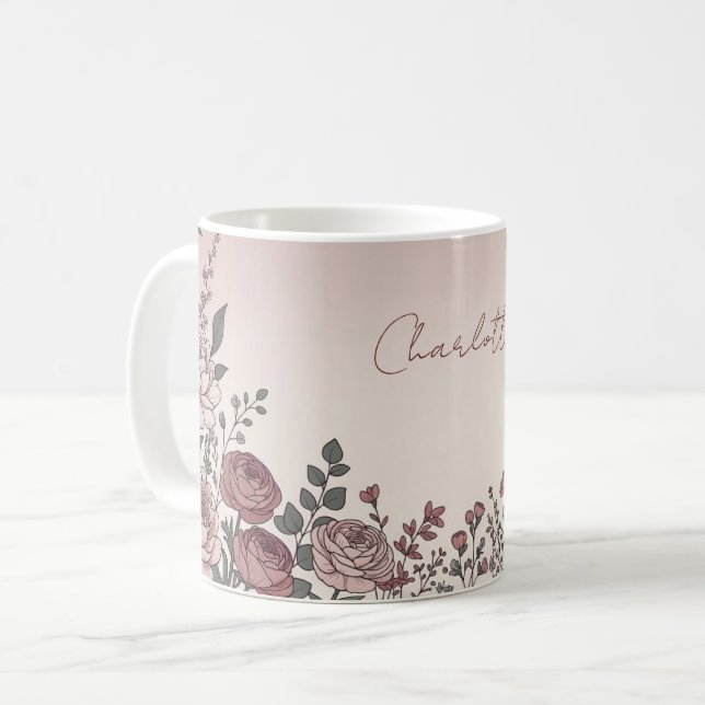 Anpassat namn akvarell peony botanisk kaffemugg (Framsida vänster)