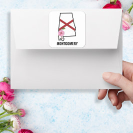 Anpassat namn Alabama-flagga och delstatens blomma Fyrkantigt Klistermärke