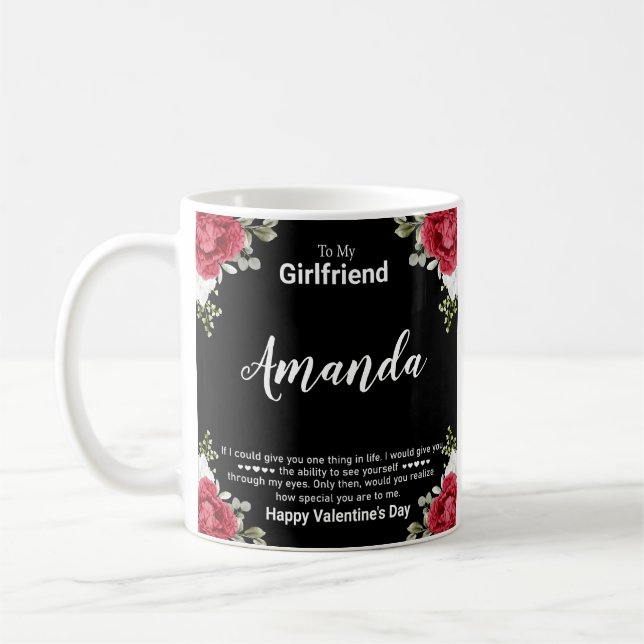 Anpassat namn Alla hjärtans meddelande för flickvä Kaffemugg (Vänster)