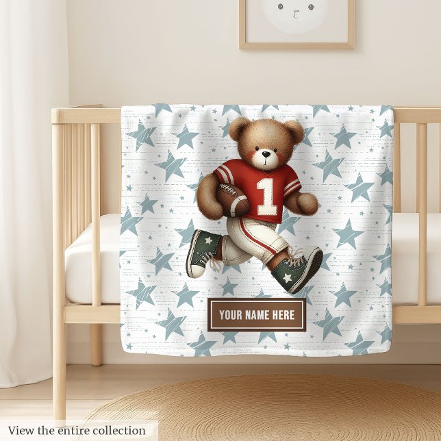 Anpassat namn American Football Blanket för Boys Fleecefilt (Cozy football teddy bear blanket, soft and cute boy birthday gift for little sports fans.)