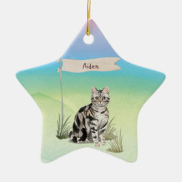 Anpassat namn American Kort Hair Pet Cat Julgransprydnad Keramik