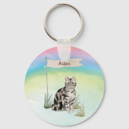 Anpassat namn American Kort Hair Pet Cat Nyckelring