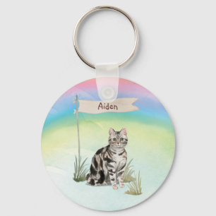 Anpassat namn American Kort Hair Pet Cat Nyckelring