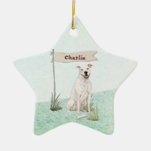 Anpassat namn American Staffordshire Terrier Pet-H Julgransprydnad Keramik