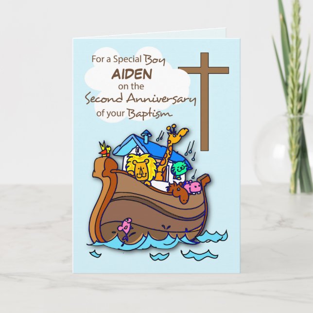 Anpassat namn Andra årsdagen av Baptism Boy Noah Kort (Framsida)