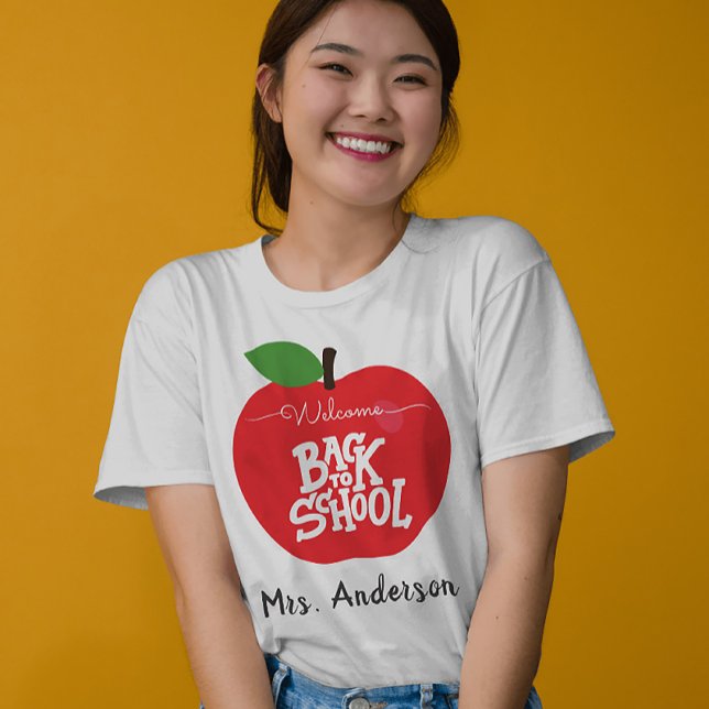 Anpassat namn Apple Välkommen Back to school Lärar T Shirt (Custom Name Apple Welcome Back to School Teacher T-Shirt)