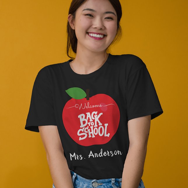 Anpassat namn Apple Välkommen Back to school Lärar T Shirt (Custom Name Apple Welcome Back to School Teacher T-Shirt)