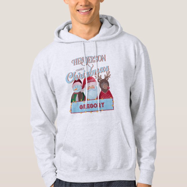 Anpassat namn Årets matchande jultomtfamiljens jul Hoodie (Framsida)