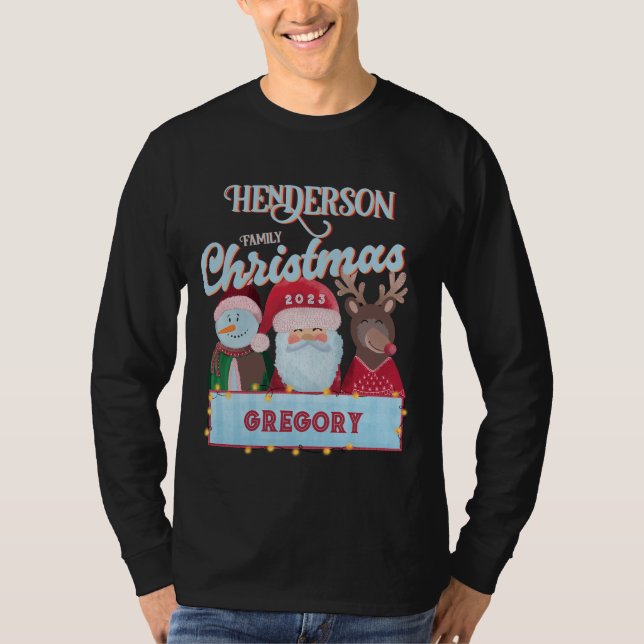 Anpassat namn Årets matchande jultomtfamiljens jul T Shirt (Framsida)
