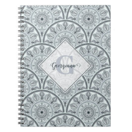 Anpassat namn Art Deco Blommigt Harmony Grått Mand Anteckningsbok