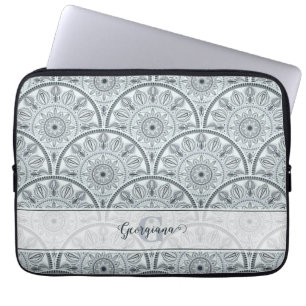 Anpassat namn Art Deco Blommigt Harmony Grått Mand Laptop Fodral