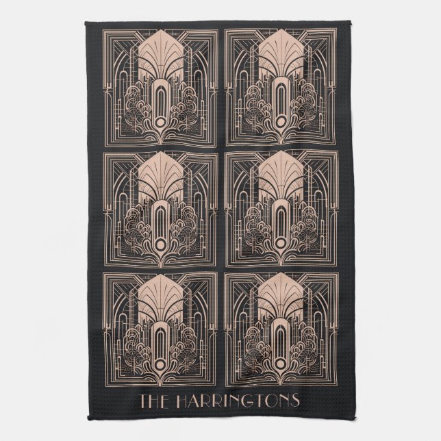 Anpassat namn Art Deco Kökshandduk (Vertikal)