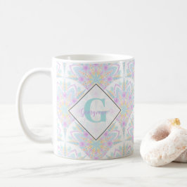 Anpassat namn Art Deco Pastel Rainbow Blommigt Man Kaffemugg