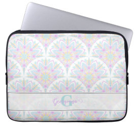 Anpassat namn Art Deco Pastel Rainbow Blommigt Man Laptop Fodral