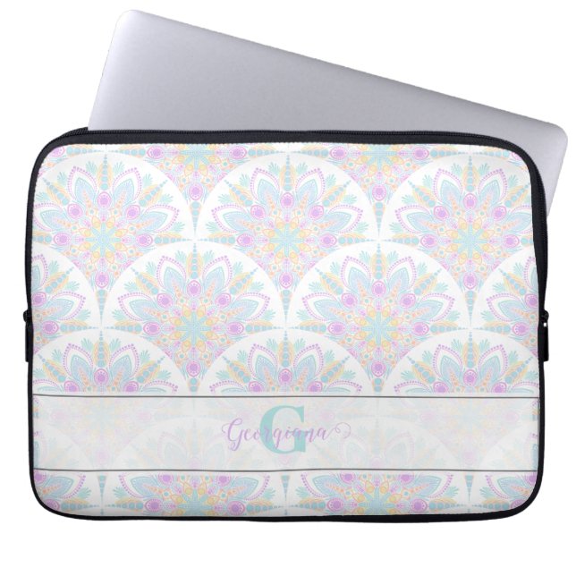Anpassat namn Art Deco Pastel Rainbow Blommigt Man Laptop Fodral (Framsidan)