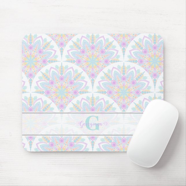 Anpassat namn Art Deco Pastel Rainbow Blommigt Man Musmatta (Med mus)