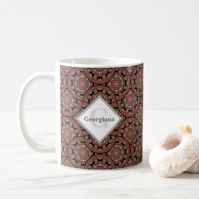 Anpassat namn Art Deco Safari Sunset Boho Mandala Kaffemugg (Med munk)