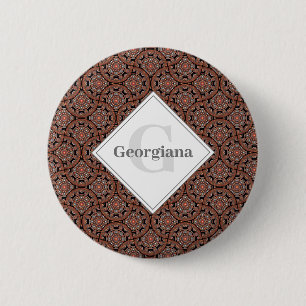 Anpassat namn Art Deco Safari Sunset Boho Mandala Knapp