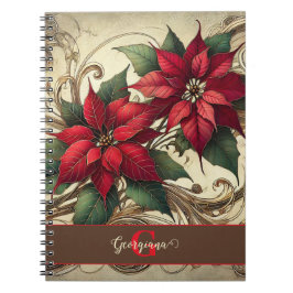 Anpassat namn Art nouveau jul Poinsettia Anteckningsbok